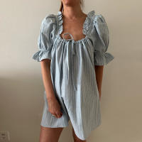 Maemukilabe-Vestido corto de manga abullonada para mujer, minivestido Vintage con escote cuadrado, estilo Kawaii Y2K, corte holgado, para fiesta - details 2