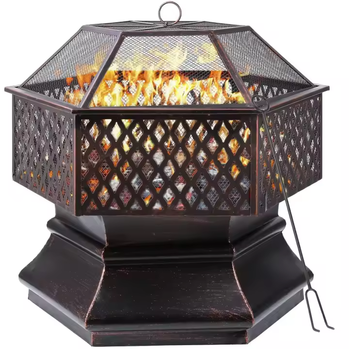 Parrilla de Jardín Hexagonal Exterior 30'' con Lámina de Acero a Prueba de Fuego para Carbón y Brasero Tipo de Fuente de BBQ: Carbón Estilo de Acabado Electroestático - 1