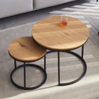 Mesa de centro de madera nórdica redonda creativa, cama, sofá, mesa lateral, servicio de aperitivos de té y fruta, escritorio pequeño, muebles de sala de estar, Juego de 2 piezas - details 1