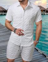 2025 Nuevo Traje Casual de Hombre Conjunto de Camisa de Manga Corta a Rayas y Pantalones Cortos - details 4