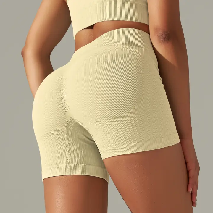 Hamidou-pantalones cortos de Yoga para mujer, Shorts deportivos de cintura alta, sin costuras, con realce de glúteos, para gimnasio, entrenamiento de verano - 1