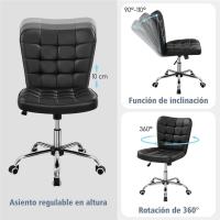 Silla de Oficina sin Reposabrazo Silla Oficina Tapizada de Cuero PU Silla con Ruedas Silla Ergonómica Base Metal Blanca - details 22