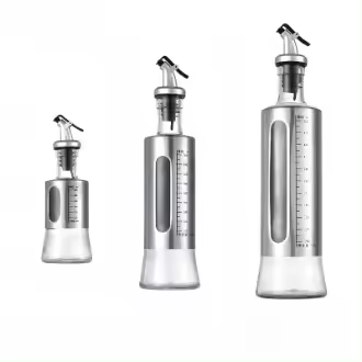 Botella De Aceite De Oliva Con Escala Y Encendido Automático Dispensador De Molienda Para Cocina Barbacoa Suministros De Estercolización De Vidrio Y Acero Inoxidable - 1