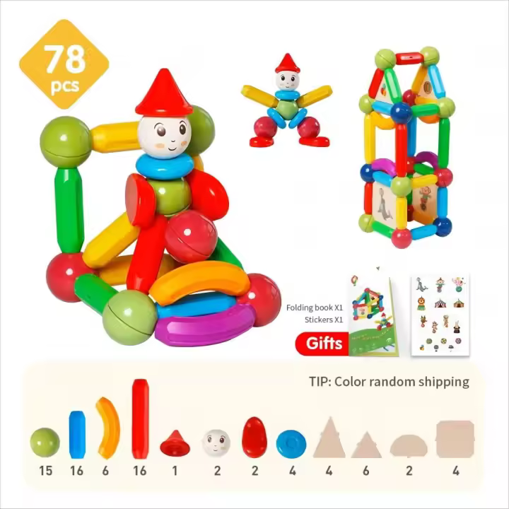 Palos de construcción magnéticos de 78 piezas para niños, juguetes educativos STEM, rompecabezas de construcción con imán 3D, regalo - 1
