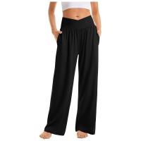 Pantalones De Algodón Y Lino Para Mujer Estilo Casual Cintura Baja De Temporada Todo El Año Pantalones Rectos Caídos De Pierna Ancha Color Sólido De Media Altura - details 6