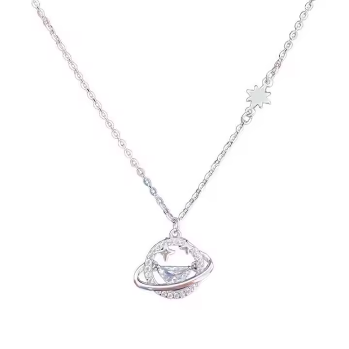 Collares de Mujer de Plata S999 con Diseño del Universo y las Estrellas, Collares Clavícula Lujosos y Modernos con Estilo Ins, Regalo Ideal - 1