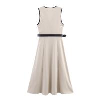🧡 🧡 🧡 Vestido midi de lino mezclado plisado de manga corta con cuello en V - details 2