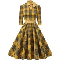 Vestido Midi de Cuello Alto con Lazo de Cuadros Retro Moda de Invierno para Mujeres Hepburn - details 4