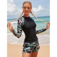 Conjunto de tankini para mujer, manga larga, ropa de playa para deportes de surf, traje de baño de dos piezas con pantalones cortos, 2025 - details 5