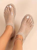 Sandalias Planas de Lujo para Mujer Punta Redonda Suelo Plano Botas Cortas de Verano con Diamantes de Agua - details 9