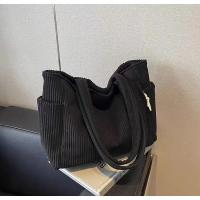 Bolso informal de pana con cierre de cremallera, ligero y de gran capacidad, correa fija para el hombro, bolso de viaje diario de Color sólido - details 2