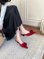 Nueva bolsa cabeza media zapatillas arco de las mujeres tacón grueso tacones altos francés perezoso de un pedal zapatillas geniales - details 16