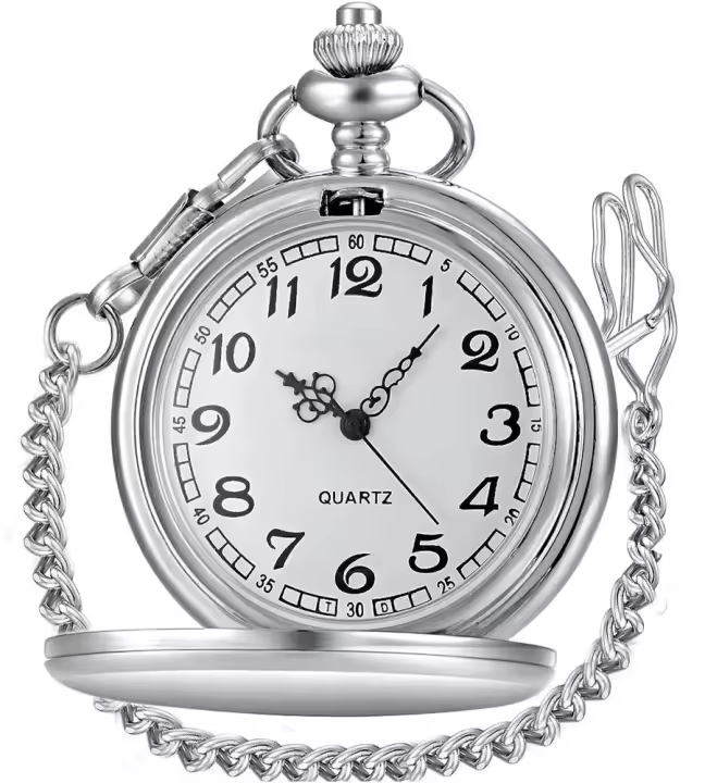 Reloj de bolsillo de cuarzo clásico para hombre y mujer, reloj de pulsera con números árabes, plateado - 1