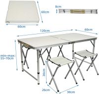 Mesa de Camping Portátil 120x60x70cm con 4 Taburetes Plegables Altura Ajustable Diseño Claro Gris - details 1