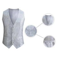 Chaleco de hombre con lentejuelas brillantes, sin mangas, ajustado, de un solo pecho, con cuello en V, chaleco Formal para hombre, traje ajustado con decoración de lentejuelas - details 7