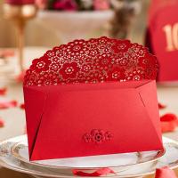 Sobres rojos chinos con grabado láser, paquete rojo hueco Rectangular en relieve, matrimonio tridimensional de HongBao, 6 uds. - details 4