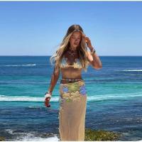OUWU-Conjunto de falda larga de punto para mujer, top de bikini bordado floral, falda de cintura, elegante vestido de playa de verano - details 3