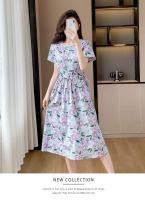 Elegante Vestido de Verano de Largo Medio Manga Corta, Estampado Floral, Vestido Liso Adelgazante - details 13