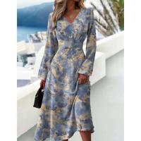 Vestido de manga larga con cuello en V y estampado de moda ajustado nuevo de otoño grande y cintura alta ral para mujer - details 5