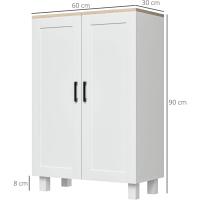 2 Puertas Estante Ajustable Base Elevada Comedor Pasillo Dormitorio Dispositivo Antivuelco 60x30x90 cm Blanco - details 2