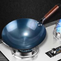 Wok de hierro tradicional chino, olla antiadherente de fondo redondo, mango de madera, sartén ligera, estufa de Gas - details 2