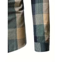 Camisa informal con estampado a cuadros y cuello alto de manga larga para hombre, primavera, otoño, al aire libre - details 11