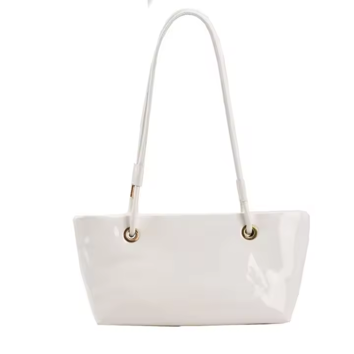Bandolera de cuero de charol elegante, bolso de gran capacidad de estilo coreano dulce para las axilas, bolso de mano liso de Color sólido para ir al trabajo al aire libre - 1