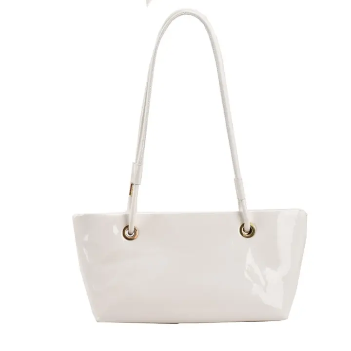 Bandolera de cuero de charol elegante, bolso de gran capacidad de estilo coreano dulce para las axilas, bolso de mano liso de Color sólido para ir al trabajo al aire libre - 1