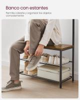 Perchero con Estante para Zapatos, Mueble de Entrada con Banco, 3 en 1, Marco de Acero, para Entrada y Pasillo, 32 x 70 x 177 cm, Estilo Industrial, Marrón Castaño y Negro HSR041B41 - details 32