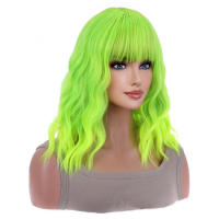 Peluca con flecos verdes, reemplazo de cabello falso natural para mujeres, peinado diario para niñas - details 3
