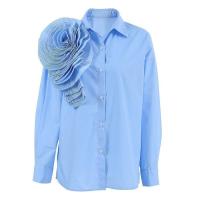 Tops con botones de estilo coreano para mujer, camisa de manga larga para blusa floral tridimensional - details 1