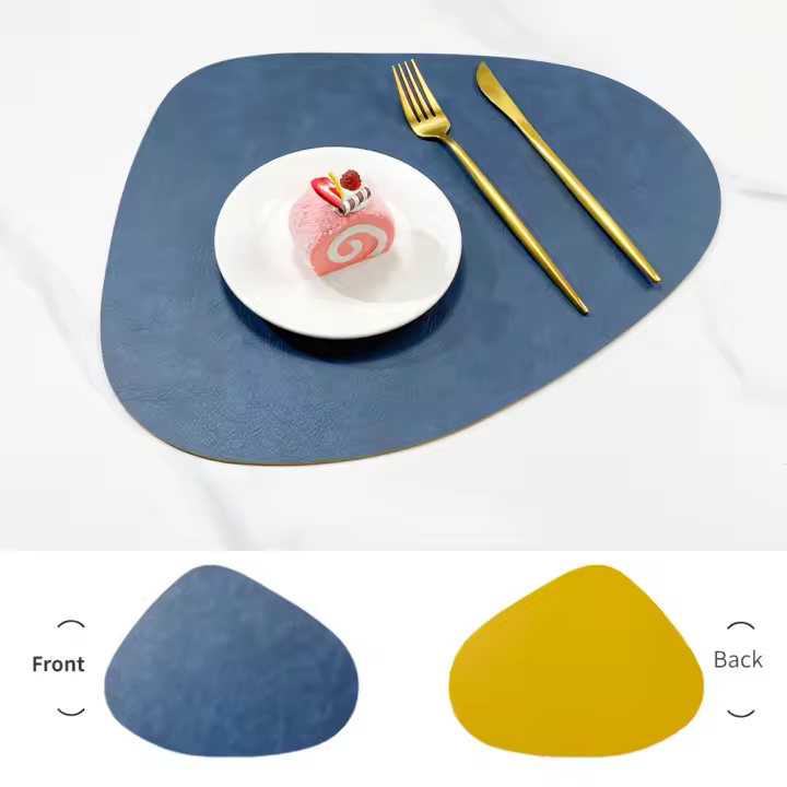 Mantel de Mesa de Cuero de Vaca de Estilo Nórdico Almohadilla de Aislamiento PU Antideslizante de Doble Cara Patrón de Cuero de Vaca Imitado Forma de Gota de Agua - 1