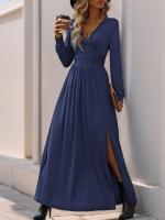 Elegante Vestido de Manga Larga para Mujer Color Sólido, Cuerpo a Justa, Corset, Línea A, Algodón, Chic - details 21