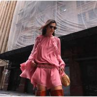 Vestidos elegantes lisos de encaje con múltiples unces, vestidos elegantes holgados con cuello de pico, batas de manga larga para mujer nueva, vestido de vacaciones para ir al trabajo de verano 2025 - details 14