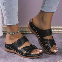 Women Cross Strap Wedge Heel Slippers Hollow Out Open Toe Anti-skid Arch Support Slides Shoes Outdoor Slippers - details 2