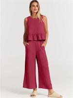 Conjunto casual de verano para mujer, top sin mangas plisado y pantalones cortos de pierna ancha - details 69