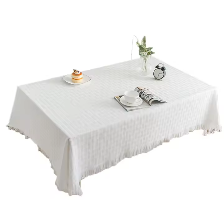 Mantel a prueba de polvo para exteriores con flecos, Lino de algodón, fiestas, Buffets - 1