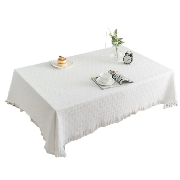 Mantel a prueba de polvo para exteriores con flecos, Lino de algodón, fiestas, Buffets - 1