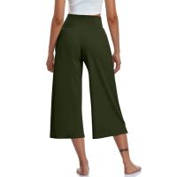 2024 primavera y verano mujeres elástico cintura alta 3/4 pantalón sólido Casual ajuste activo pantalones de pierna Capris anchos pantalones con bolsillos - details 28