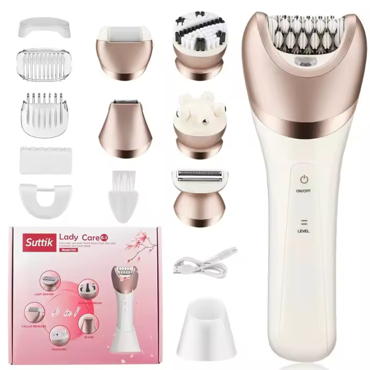Depiladora para Mujer Afeitadora eléctrica Raozr Vello púbico Recortador de Bikini Depilación Corporal Cara, Piernas y Axilas Húmedo Seco con Luz LED 6 en 1 - 1