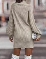 Vestido corto de ganchillo para mujer, minivestido de punto de cuello alto, holgado, de manga larga, estilo Retro, talla Xxl - details 18