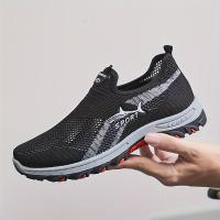 Zapatillas de deporte de malla transpirable para hombre, zapatos deportivos sin cordones, parte superior de tela de color sólido, suela de goma, punta redonda, parte superior baja, estilo deportivo informal para primavera/verano - details 6