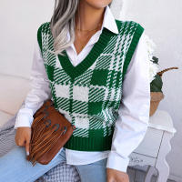 Suéter sin mangas de punto para mujer, chaleco a cuadros, nuevo estilo bonito, otoño e invierno, 2023 - details 4