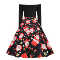 2025 nuevo vestido de manga larga con estampado de ciervos rojos y un hombro para mujer - details 7