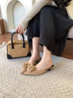 Nueva bolsa cabeza media zapatillas arco de las mujeres tacón grueso tacones altos francés perezoso de un pedal zapatillas geniales - details 11