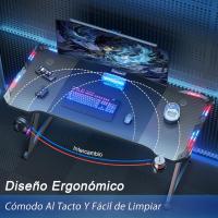 Mesa de Juegos LED Ergonómica 120 cm × 60 cm Fibra de Carbono Ratón, Auriculares, Soporte Negro - details 4