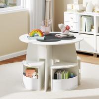 Juego de mesa y sillas para niños de 5 piezas, tablero de pizarra para escribir, mesa redonda apilable infantil con 4 taburetes de almacenamiento para actividades, arte, lectura (rosa) - details 16