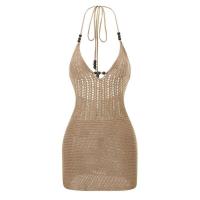 Hirigin-Mini vestido de fiesta con espalda abierta y cuello Halter para mujer, tejido de ganchillo informal con recortes, ropa de calle para playa y club - details 1