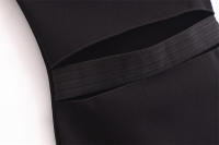 Vestido negro elegante de , elástico, sin espalda, escote asimétrico, sin tirantes, moda para mujer - details 5