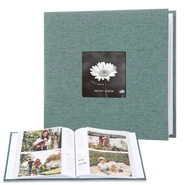 Álbum de fotos con cubierta de lino grabable de 6 pulgadas, 200/300 fotos, tipo entrelazado, álbum de recortes grande, 100 páginas, libro de recuerdos DIY, momentos familiares - 1